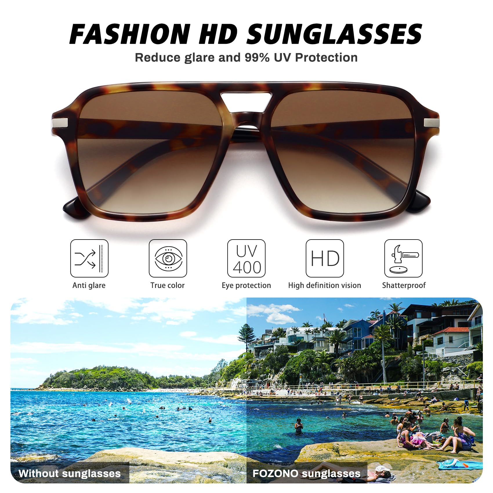 Aviator Sunglasses for Women Men Trendy Classic Square 70s 80s 90s Vintage