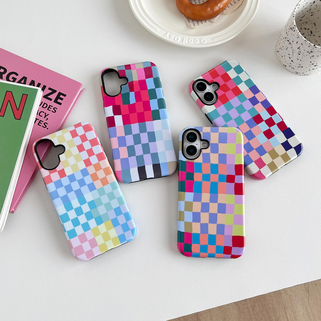 & Colorful Checkered iPhone 16 Case (6.1") - Shockproof & Stylish Protection