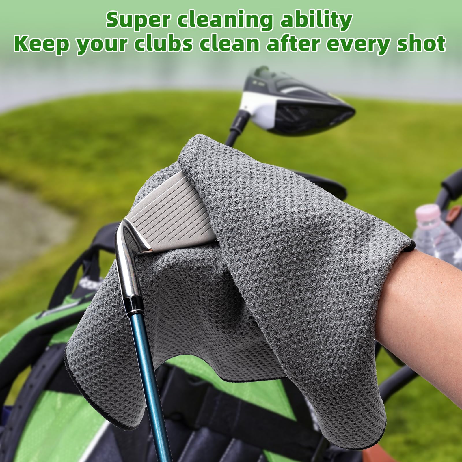 3 Pack Golf Towels(16" X 16") with Carabiner Clip,Microfiber Fabric Waffle Patte