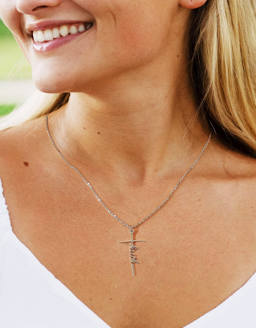 Cross Necklace for Women Faith Cross Pendant Necklace Stainless Steel Faith Reli