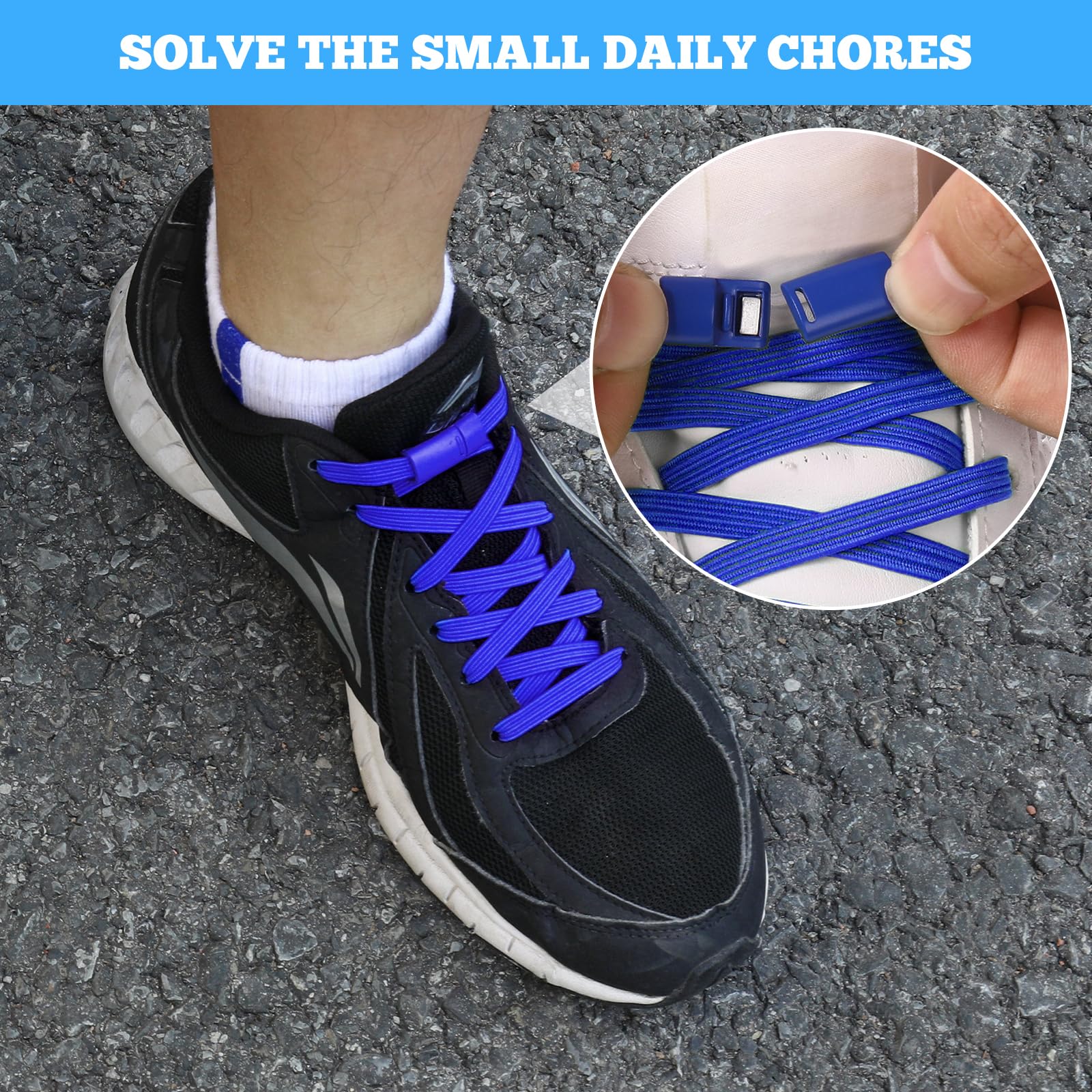 Flat Elastic No Tie Shoe Laces for Sneakers, Stretch Tieless Shoelaces for Kids