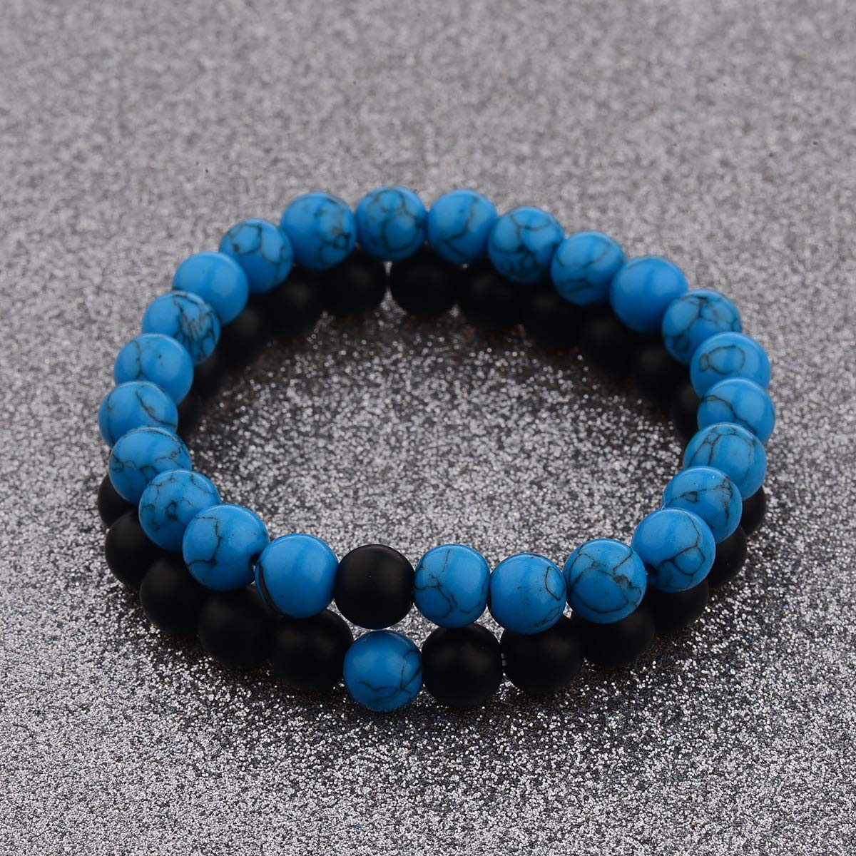 CNLQ Long Distance Bracelets For Lovers Couples Matching Gift Matte Agate 8mm Be
