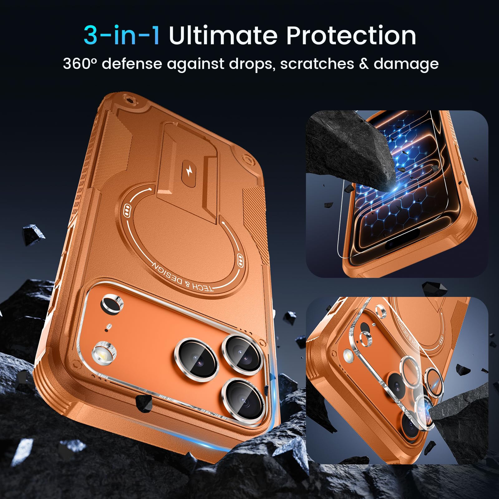 1 For Iphone 17 Pro Case [ Magsafe] [Invisible Kickstand] [Hd Screen Protector]