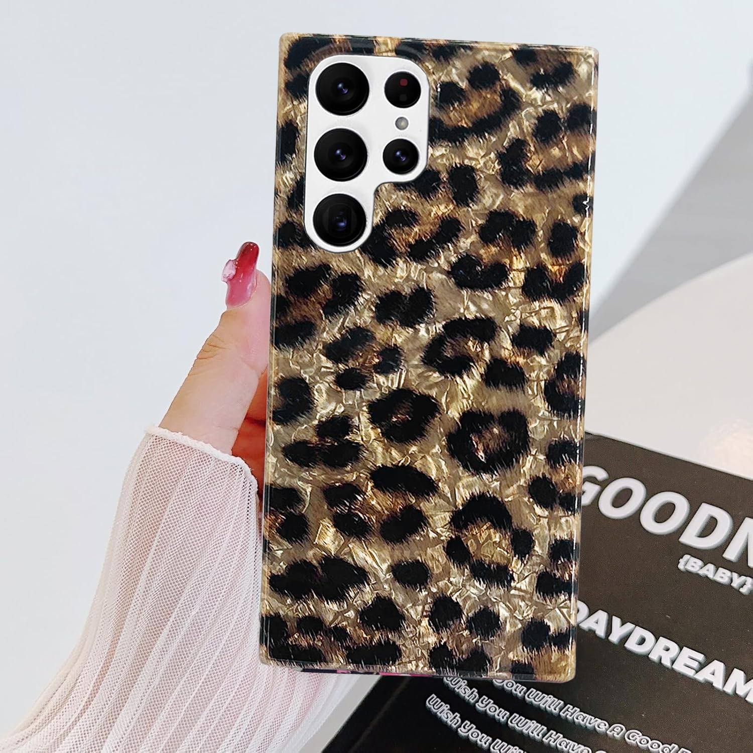 Galaxy S22 Ultra Case 5G 6.8-inch, Phone Case S22 Ultra, Soft Sparkly Leopard Pr