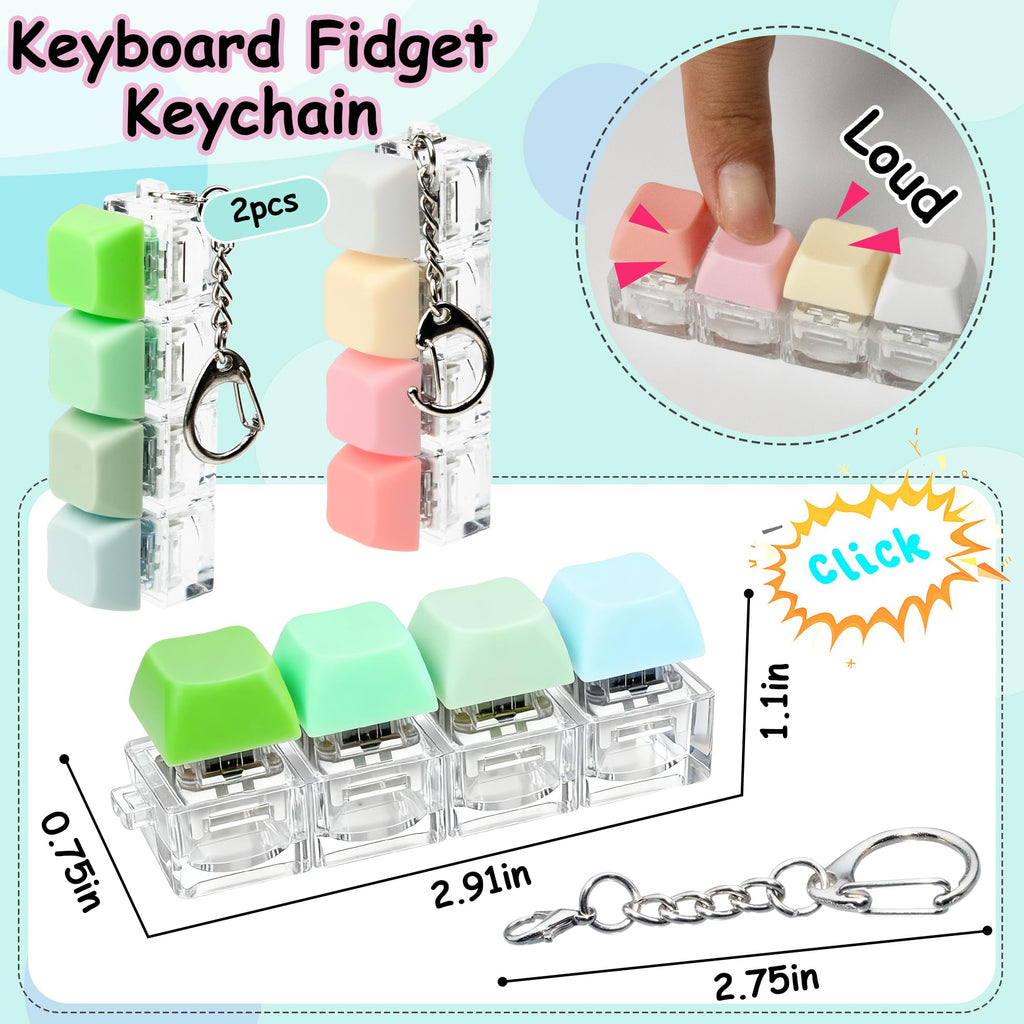 Keyboard Fidget Toy, Keyboard Fidget Keychain 4-in-1 Keyboard Decompression