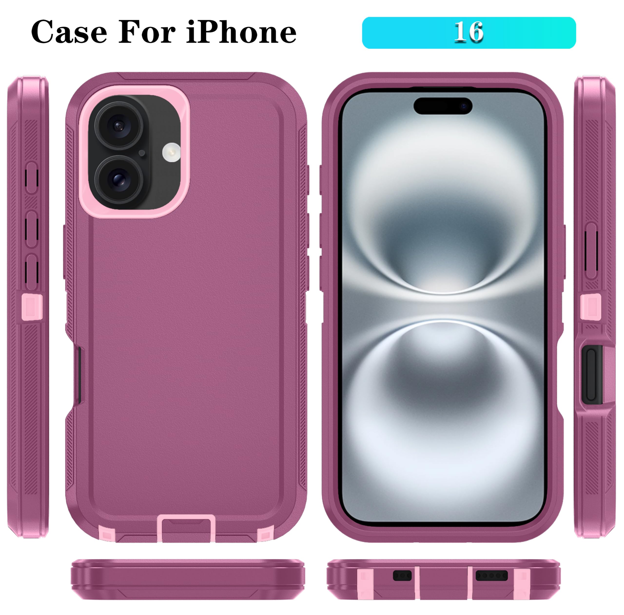 With Iphone 16 Case With Hd Screen Protector, [2 In 1 ] Heavy Duty Protection Ph