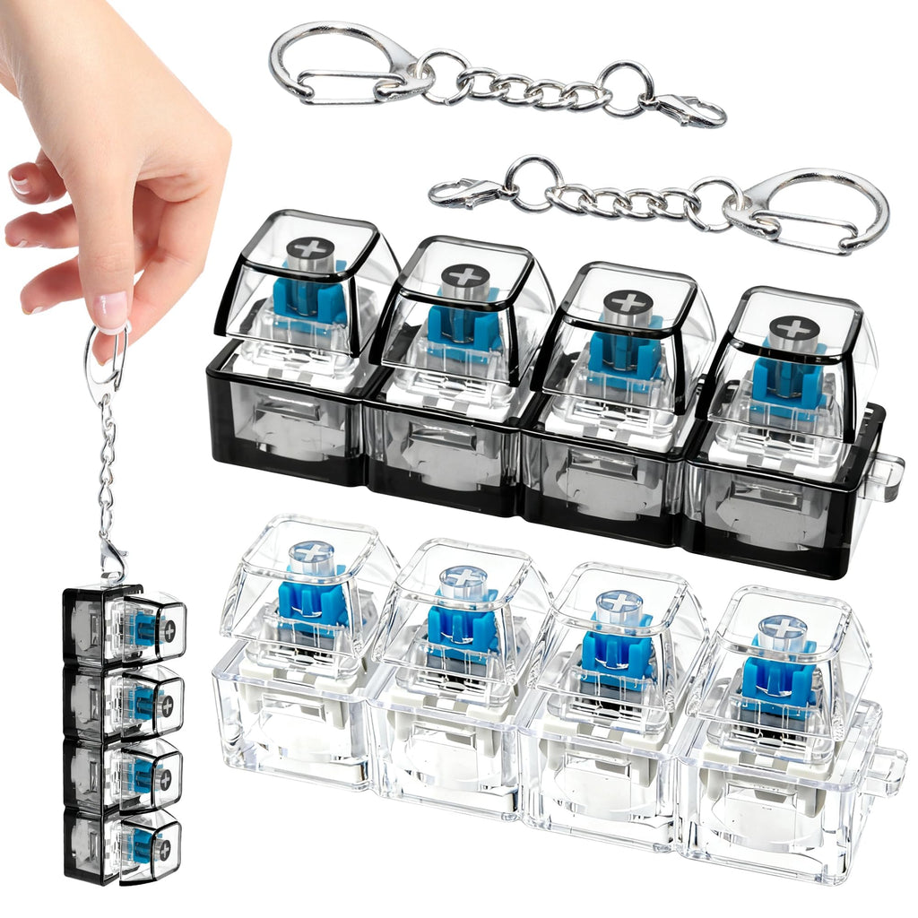 4 in 1 Keyboard Fidget Toy Keychain, Clicky Button Toy Stress Relief Keychai