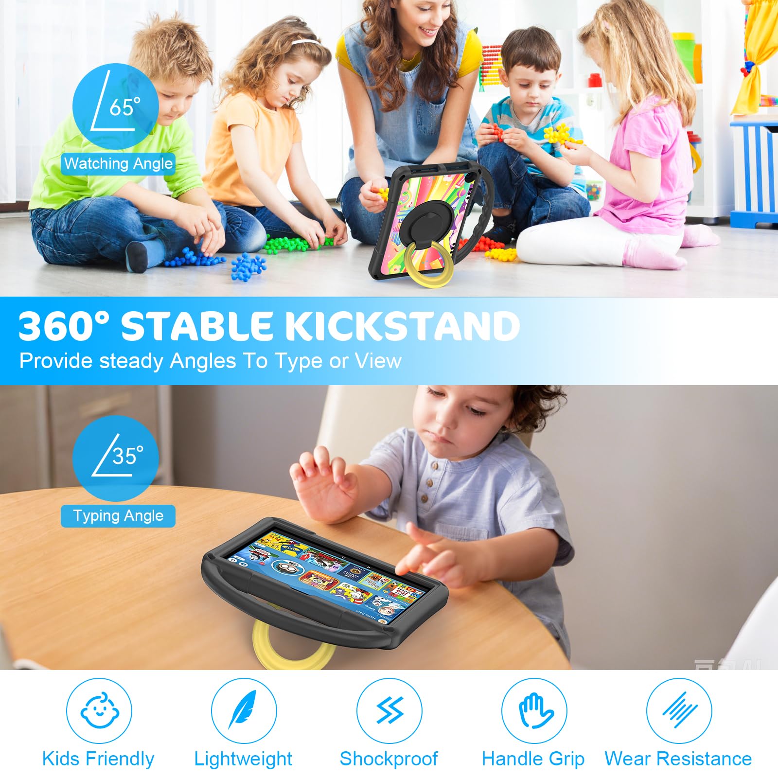 HD 8 Tablet Case for Kids (12th/10th Generation,2024/2022 Release) Ubearkk Rotat