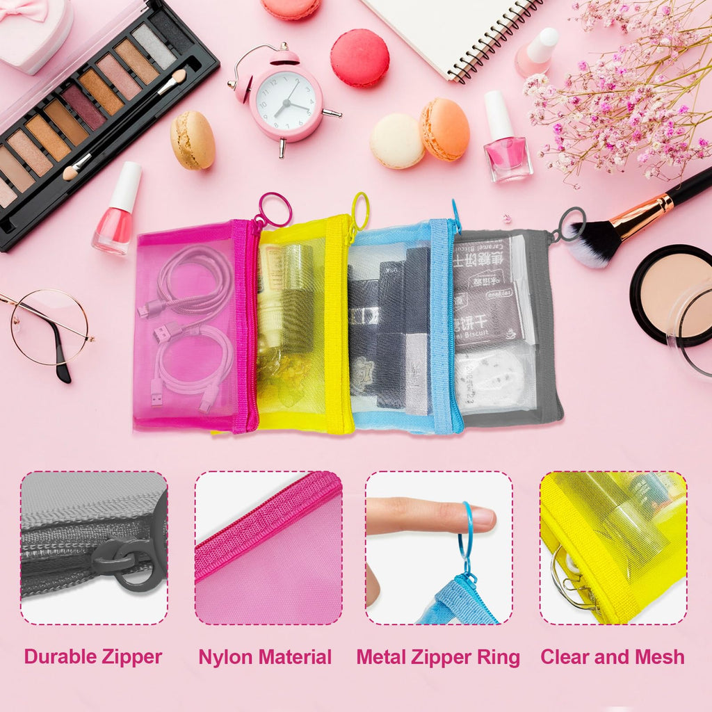Pack), Small Mesh Bags with Zipper Nylon Makeup Pouches Bag Cosme