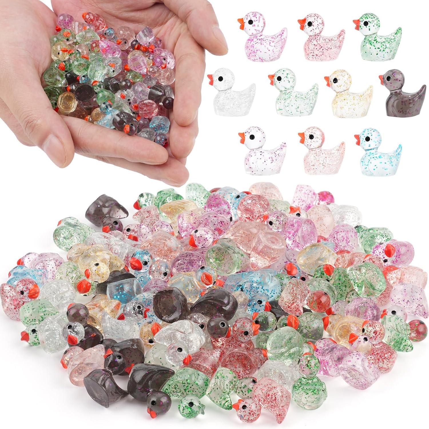 Mini Resin Ducks, Colorful Tiny Ducks Figurines Bulk for Miniature Dollh