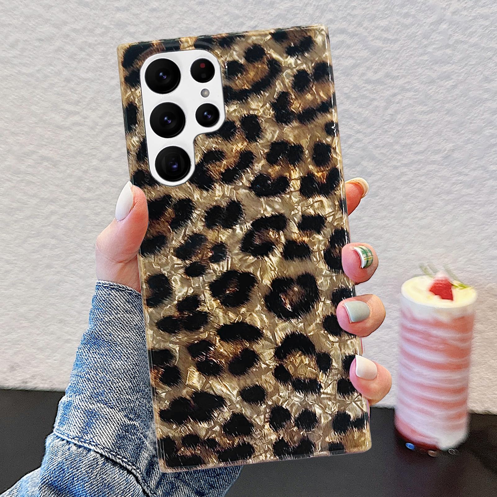 Galaxy S22 Ultra Case 5G 6.8-inch, Phone Case S22 Ultra, Soft Sparkly Leopard Pr