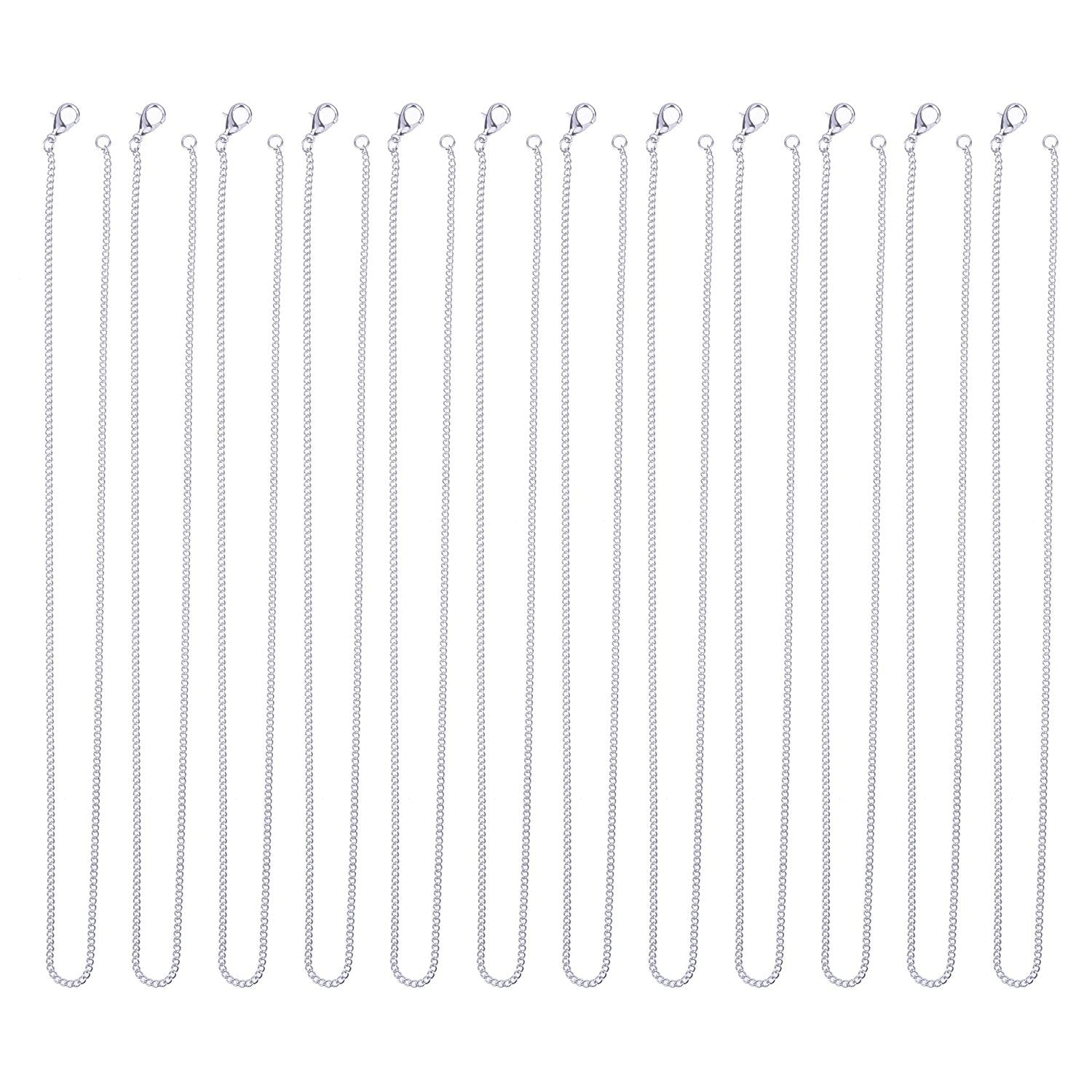12 Pack Iron DIY Chain Necklaces Lobster Clasp Link Chain Necklaces Silver Plate