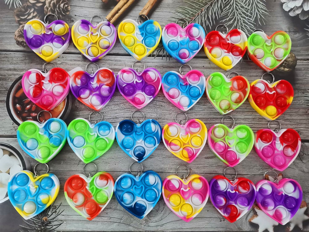 packs Bulk heart shape Mini Pop Fidget Key Chain,For Kids Him Her Gifts Toys