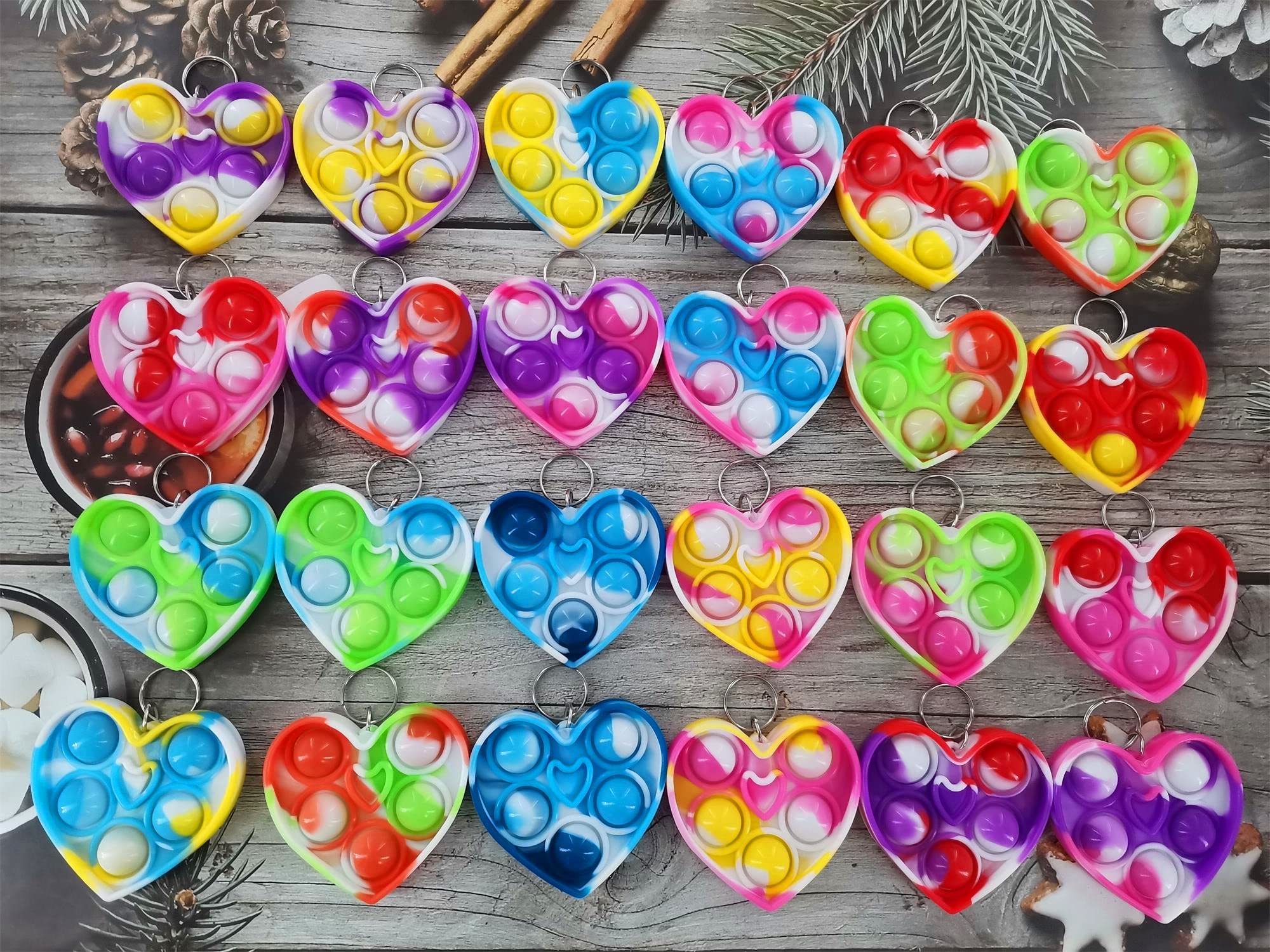 packs Bulk heart shape Mini Pop Fidget Key Chain,For Kids Him Her Gifts Toys