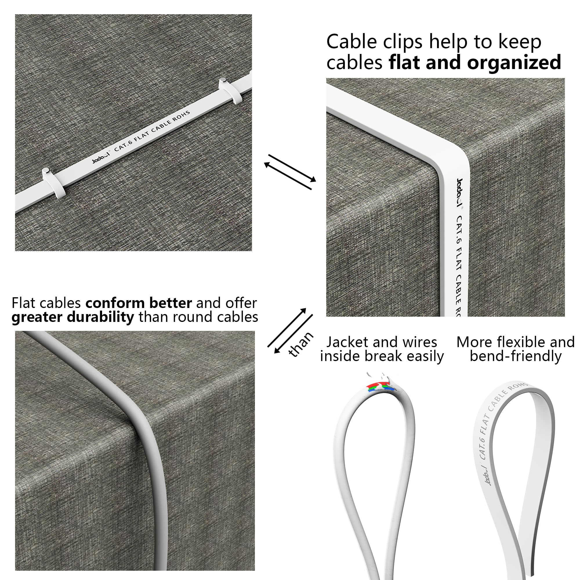 6 Ethernet Cable 50 Ft, 10Gbps Support Cat8 Cat7 Network, Flat Rj45 Lan Patch Ca