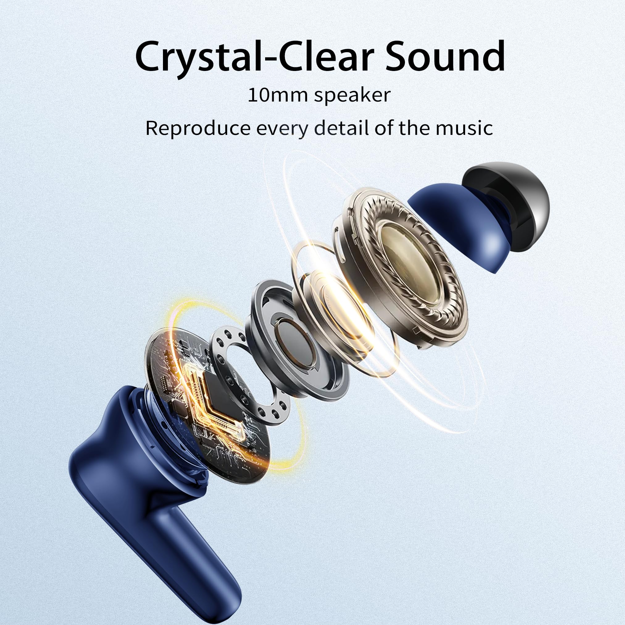 Wireless Ear Buds Bluetooth 5.3 60H Using Time Headphones Deep Bass Clear Call E