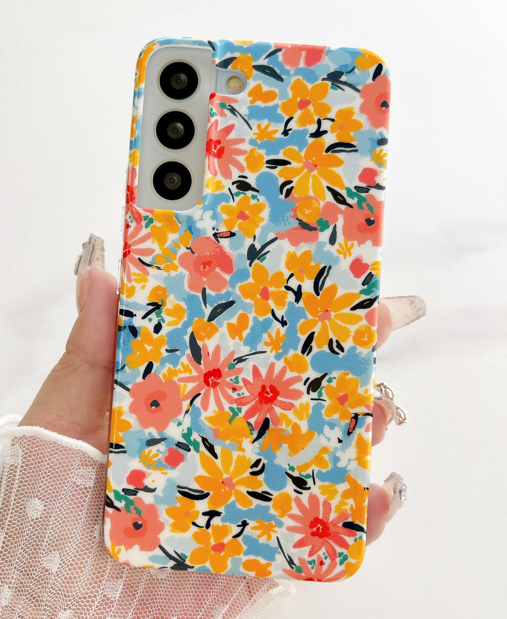 for Galaxy S21 Case(6.2-inches) - Cute Garden Flower Shiny Design for Women,Soft