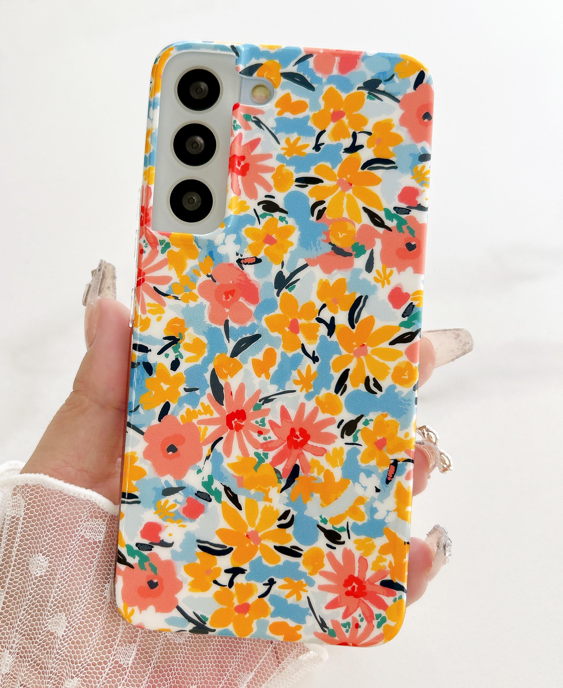 for Galaxy S21 Case(6.2-inches) - Cute Garden Flower Shiny Design for Women,Soft