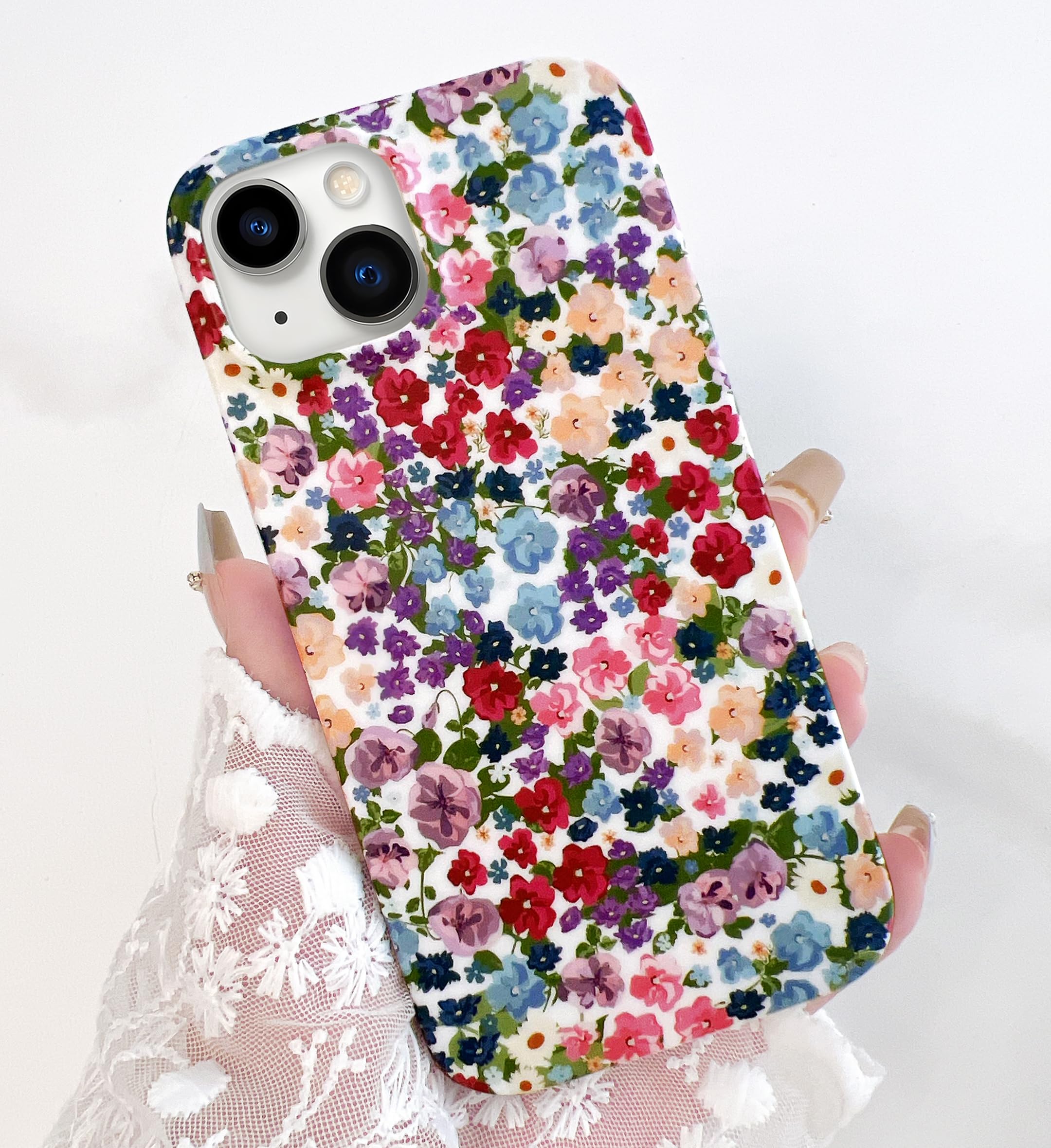 iPhone 14/13 6.1" Flower Case for Women - Soft Matte TPU Cover with Elegant