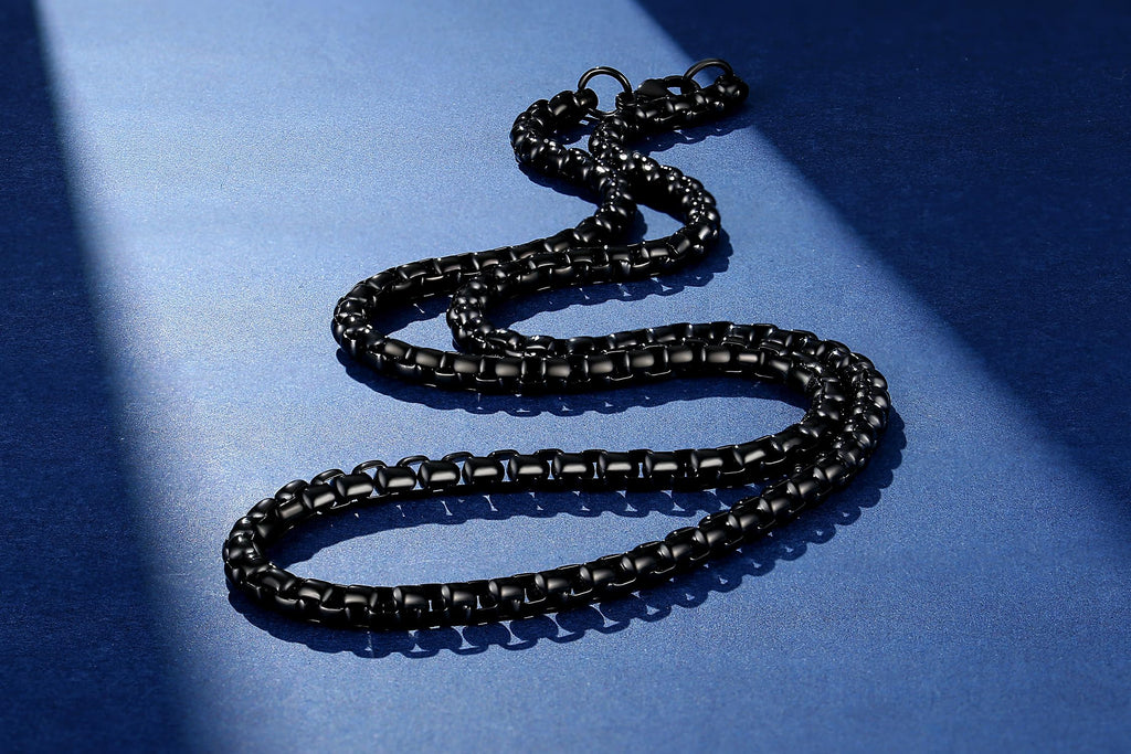 Mens Womens 2mm Stainless Steel Black Rolo Cable Chain Necklace (24 Inch)