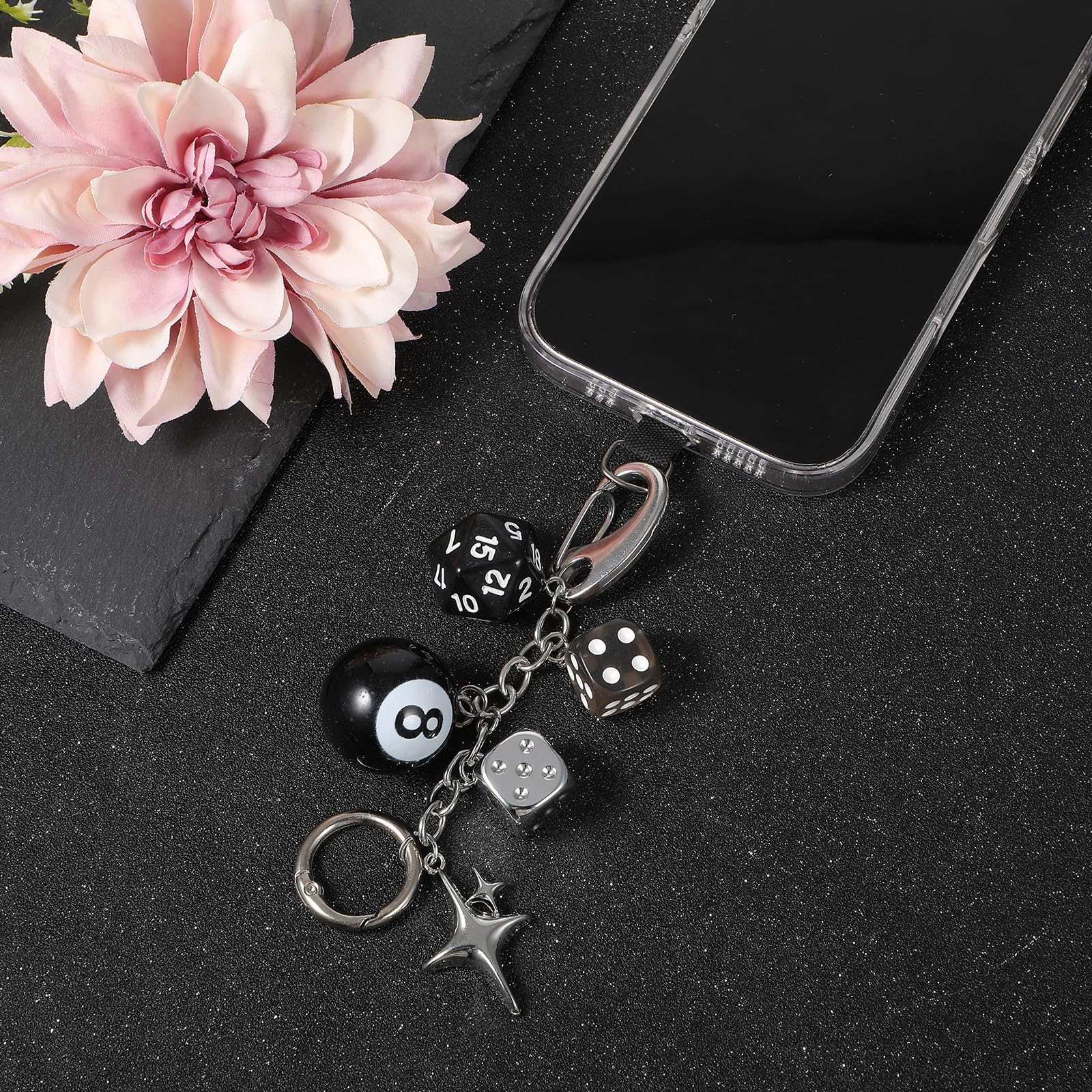 8 Ball Dice Charm Keychain Billiard Ball Star Bags Charms Y2K Aesthetic Keychain