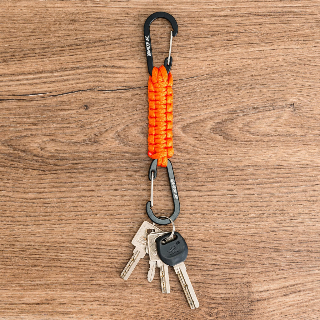 1 Black 1 Orange Paracord Keychain Hooks Carabiner Clips, Lanyard Hanger D Ring