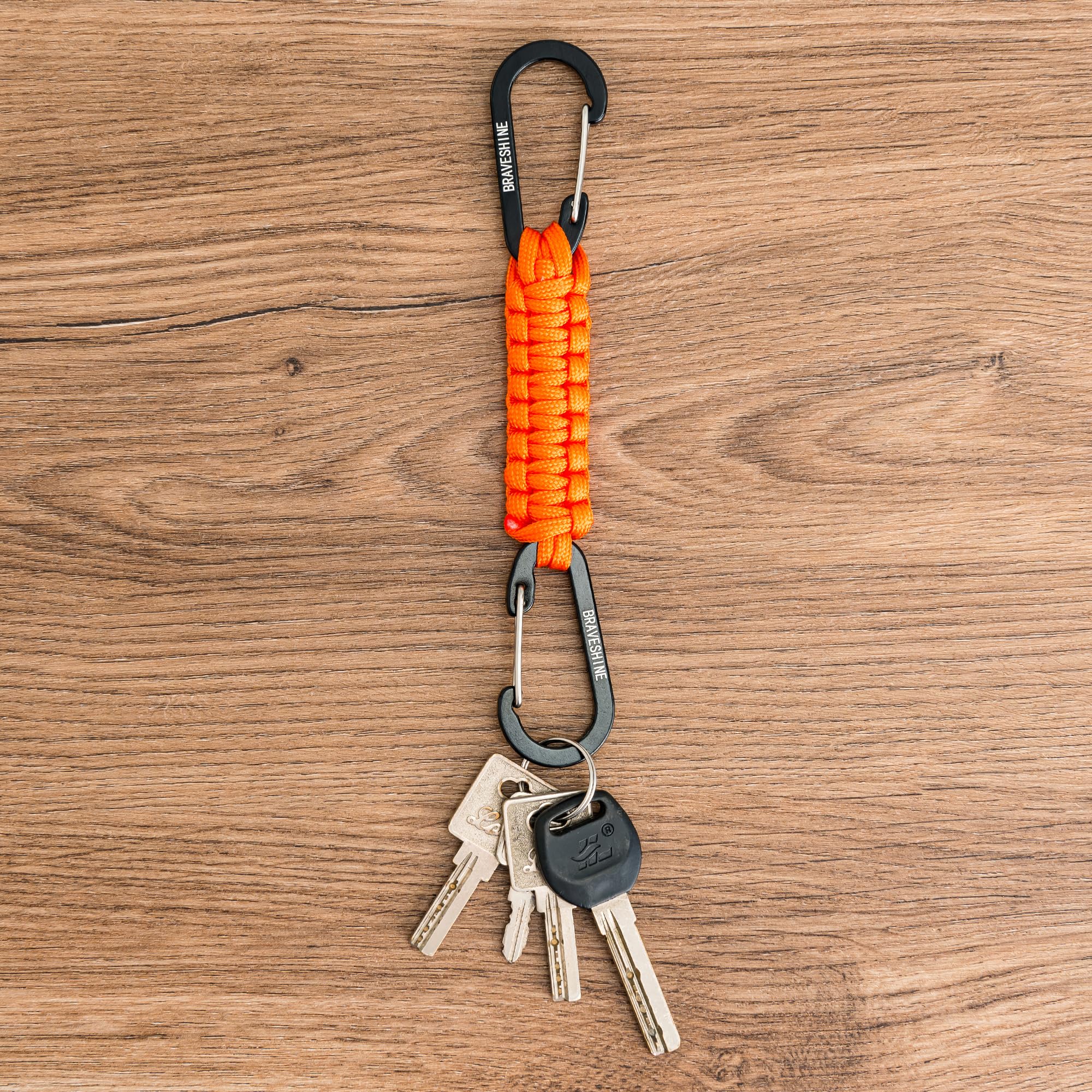 1 Black 1 Orange Paracord Keychain Hooks Carabiner Clips, Lanyard Hanger D Ring