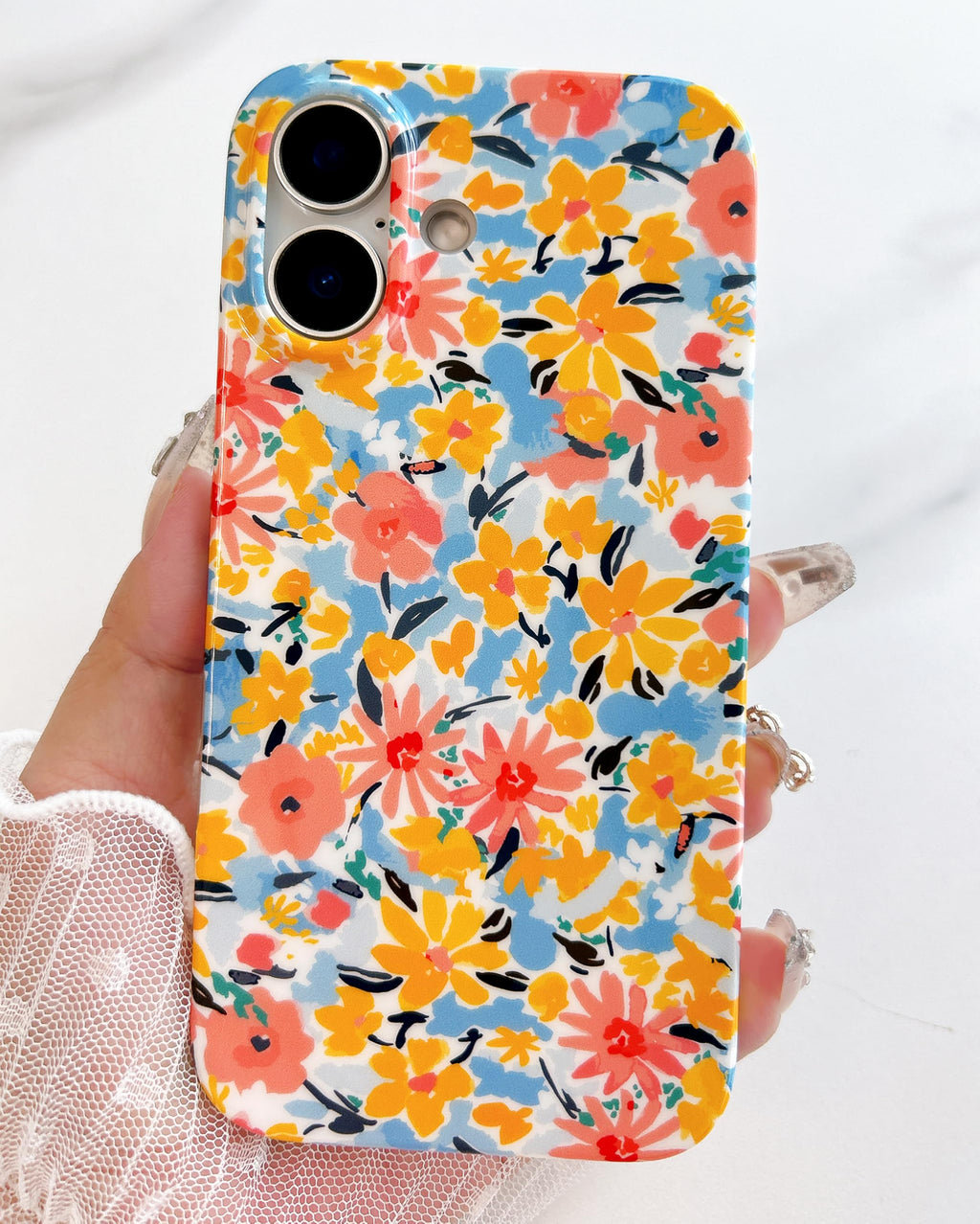 for iPhone 16 Case,Cute Garden Flowers Design for Girls Women,Soft Bu