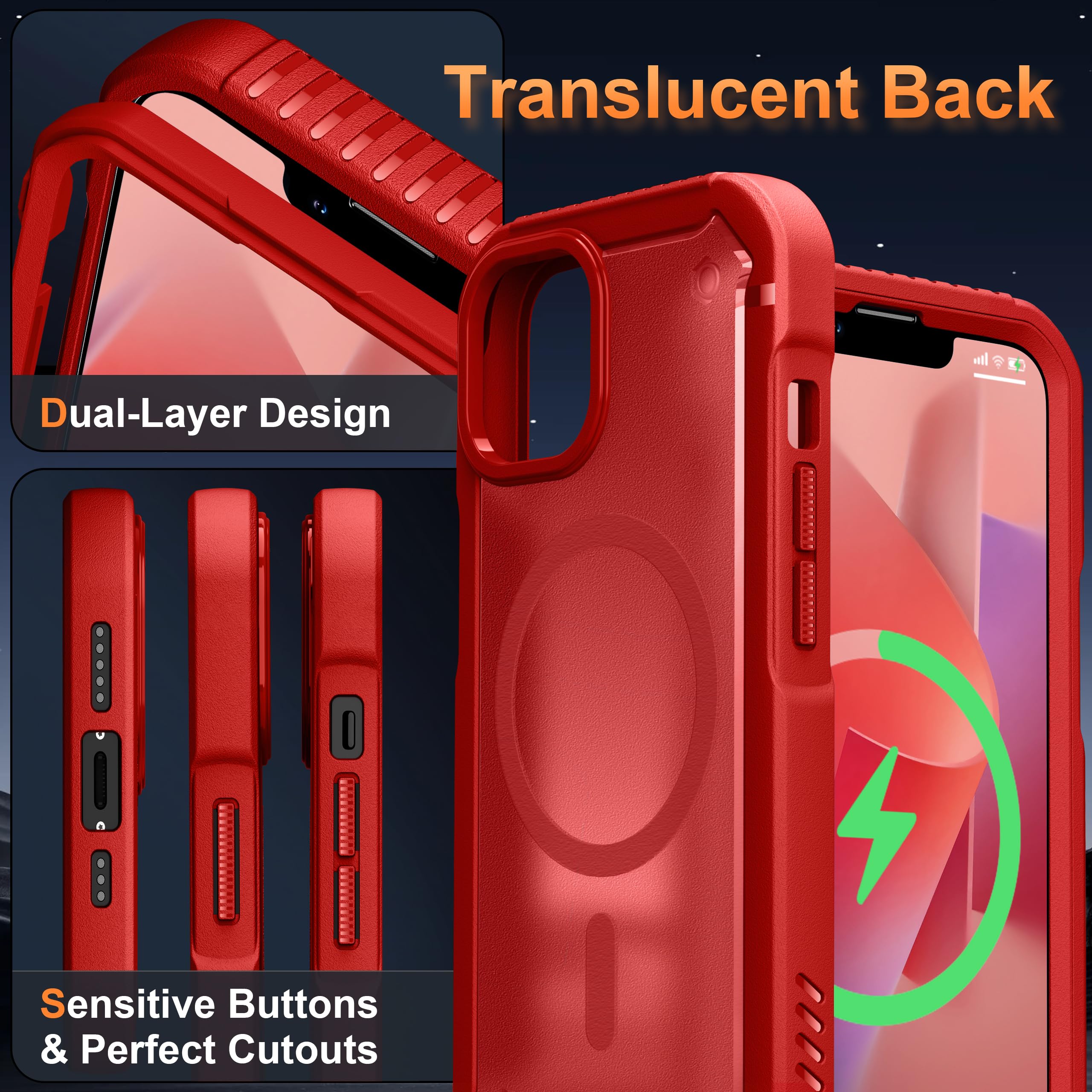 Magnetic for iPhone 14 Case & iPhone 13 Case [2 X Screen Protector][Compatible w