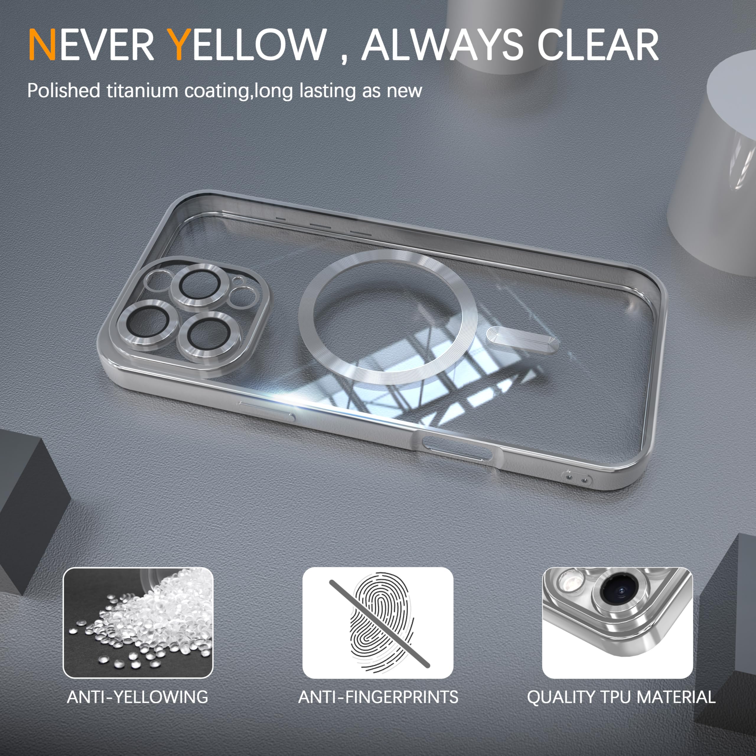 Clear Case For Iphone 14 Pro With Full Camera Lens Protection, Magsafe,Plating S