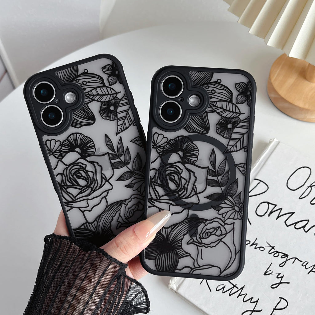 iPhone 16 Case, Floral Rose Cute Phone Case for Women Girls Aesthetic Patter