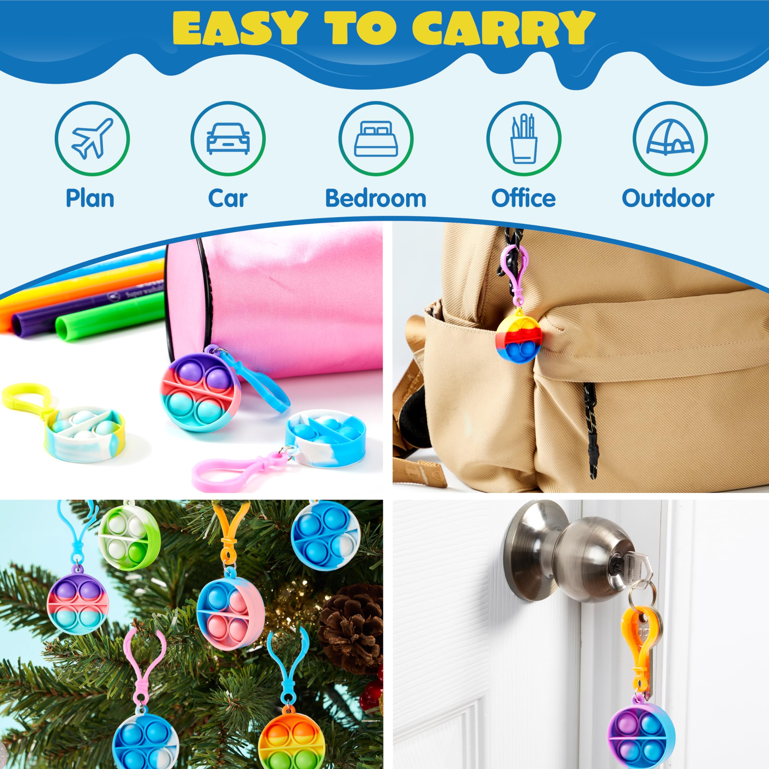 Pop Fidget Keychain 30 Pack Pop Fidget Toys Bulk Party Favors for Kids 4-8