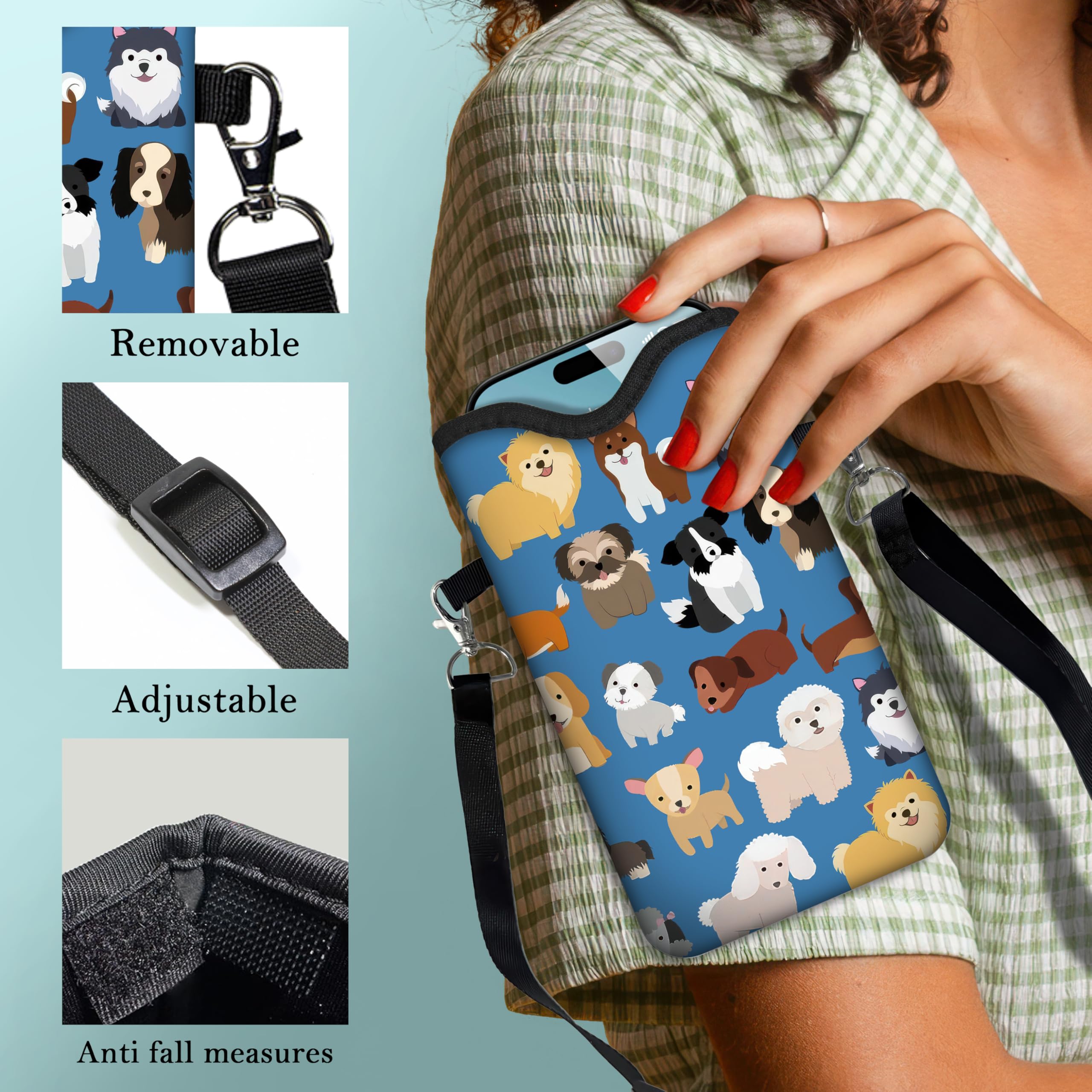 Women Phone Sleeve Pouch Case Bag with Crossbody Strap/Neck Lanyard for iPho