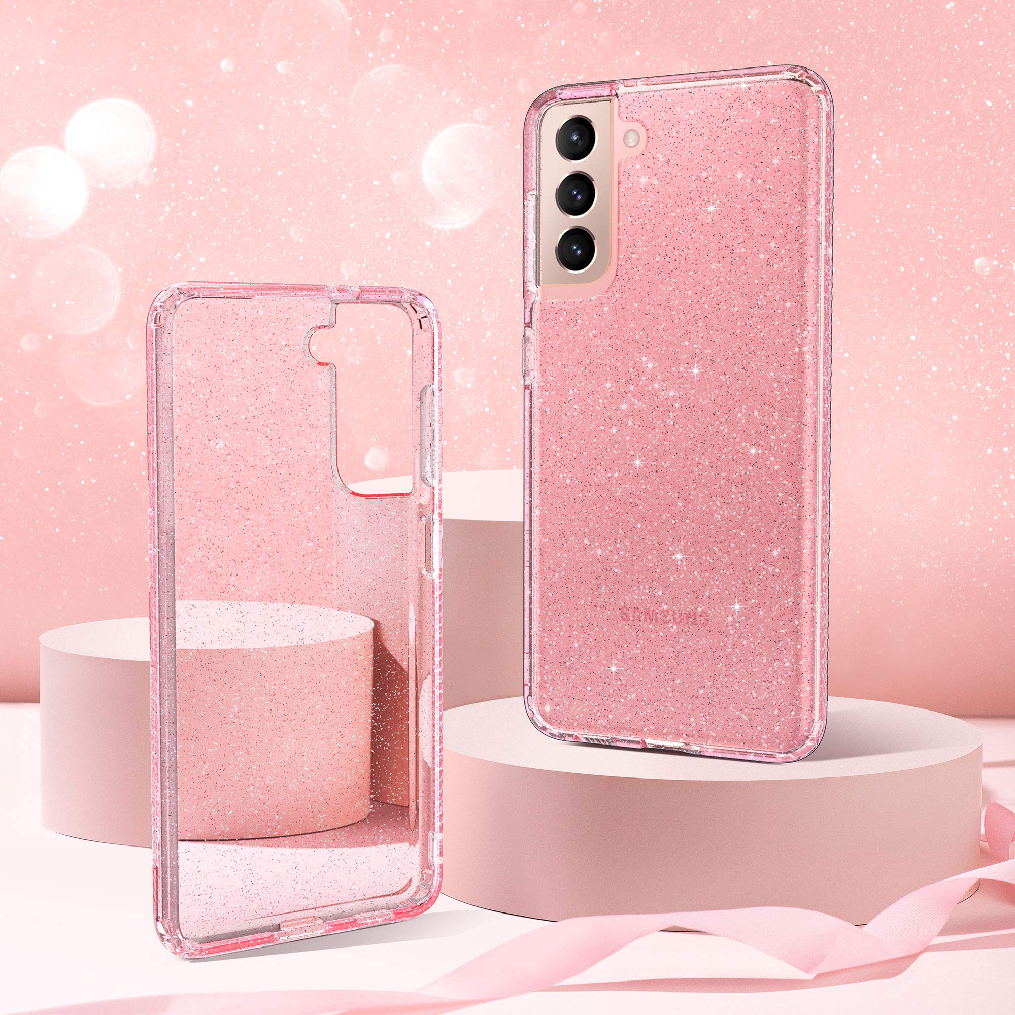 Galaxy S21 Case, Clear Glitter Case Sparkly Soft TPU Bumper Bling Cover for Wome
