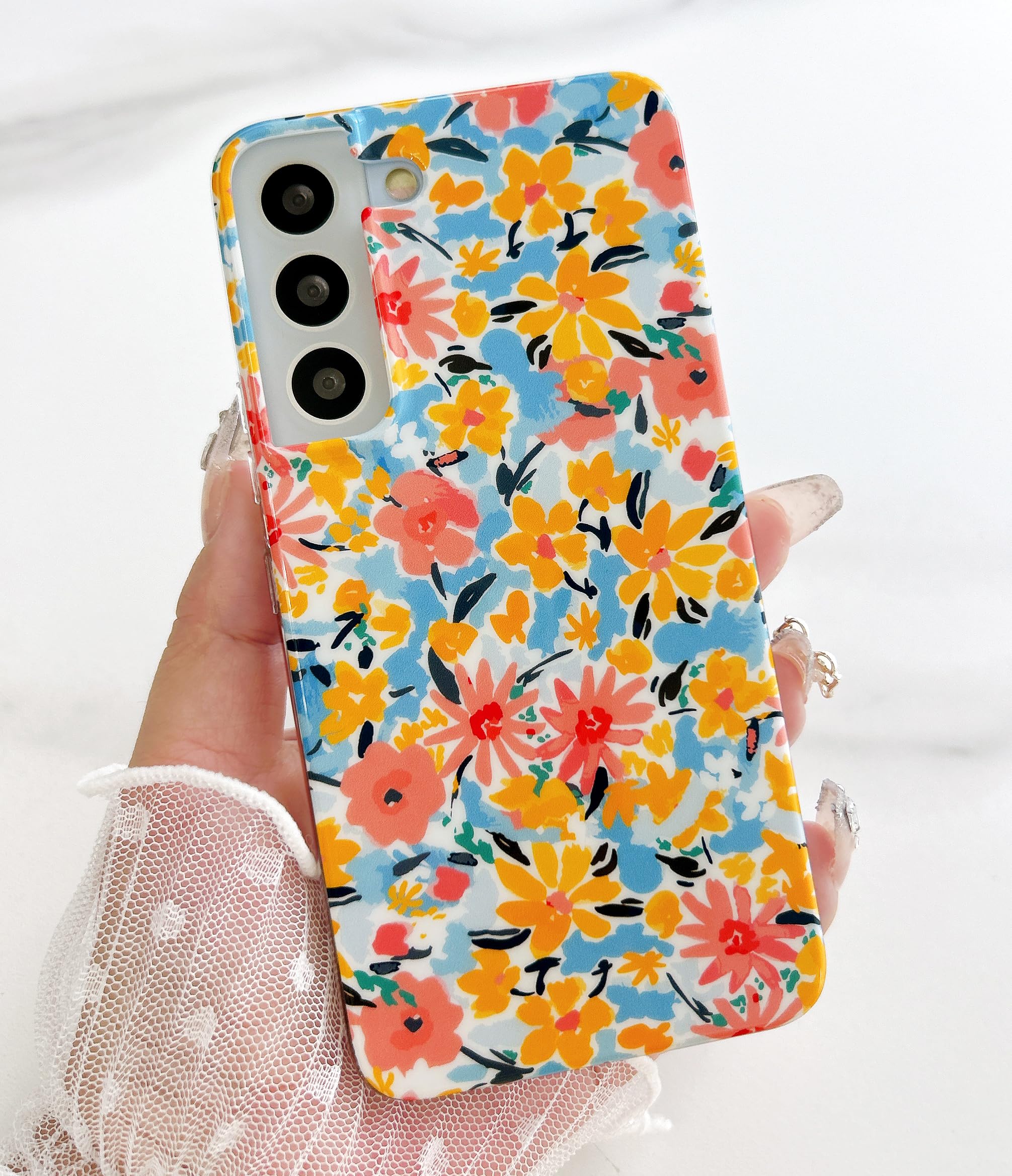 for Galaxy S21 Case(6.2-inches) - Cute Garden Flower Shiny Design for Women,Soft
