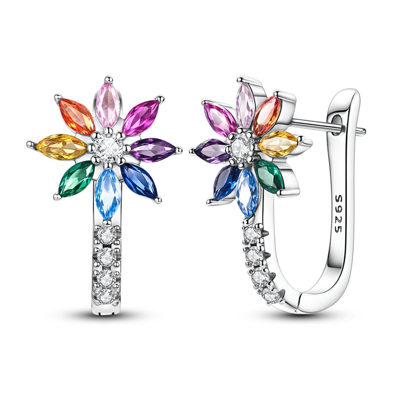Medium Hope Rainbow Flower French Back Earrings