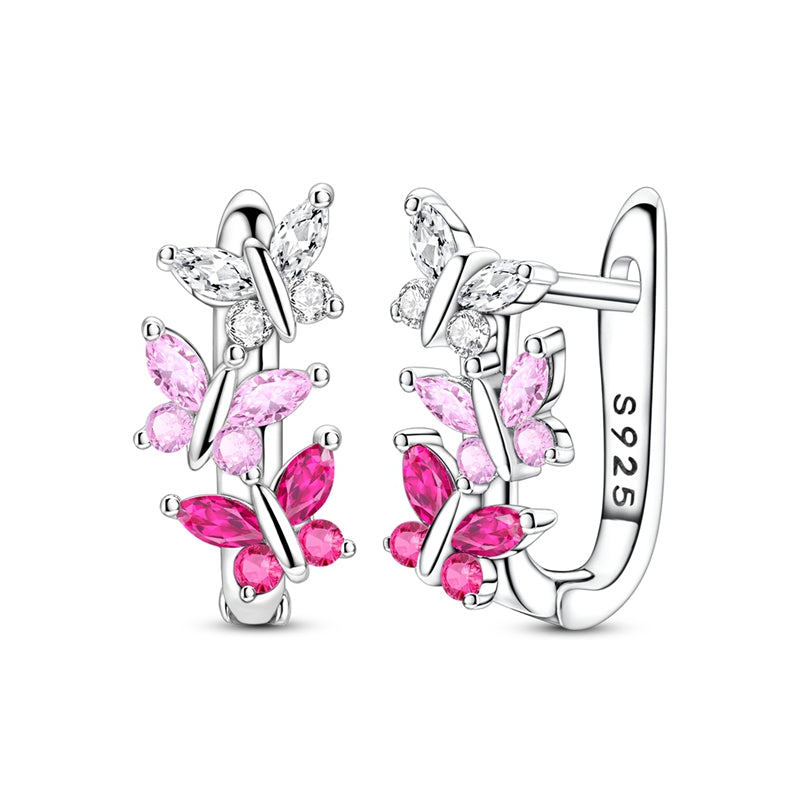 Flying Gradient Pink Butterfly French Earrings