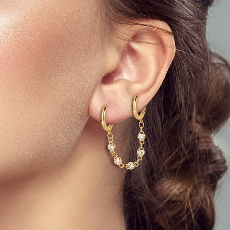 Heart-shaped Chain Double Earrings