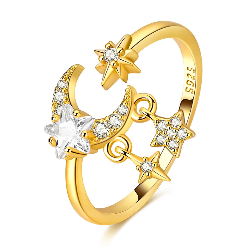 Star and Moon Tassel Ring