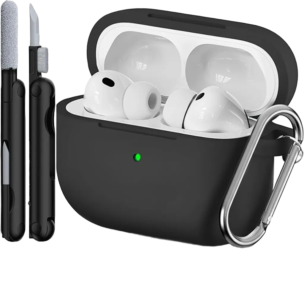Protective Case for AirPods Pro (3rd Gen) with Keychain & Cleaning Pen – Black