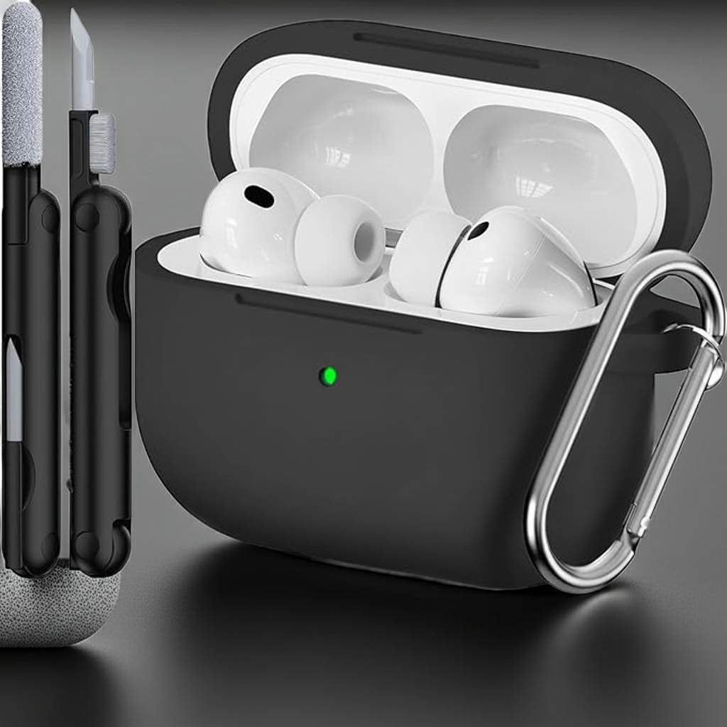 Protective Case for AirPods Pro (3rd Gen) with Keychain & Cleaning Pen – Black
