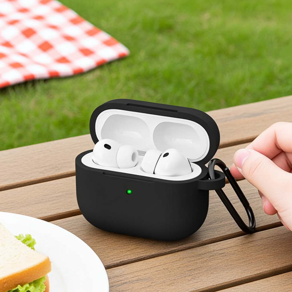 Protective Case for AirPods Pro (3rd Gen) with Keychain & Cleaning Pen – Black